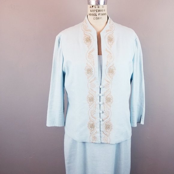 Jessica Howard Mint Linen Sheath Dress with Embroidered Jacket Women's Size 14 - Picture 1 of 12